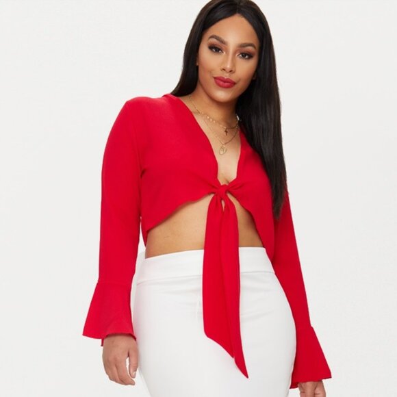 Eyeshadow Tops - Eyeshadow | EUC Tie Front Long Sleeve Crop Top in Red Size Small